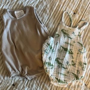 Neutral baby romper boy girl alligator muslin Mebie baby spearmint love